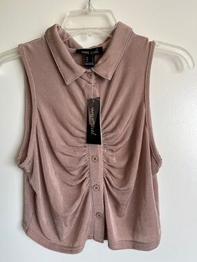 Wet Seal Dusty Rose Ruched Sleeveless Collared Top